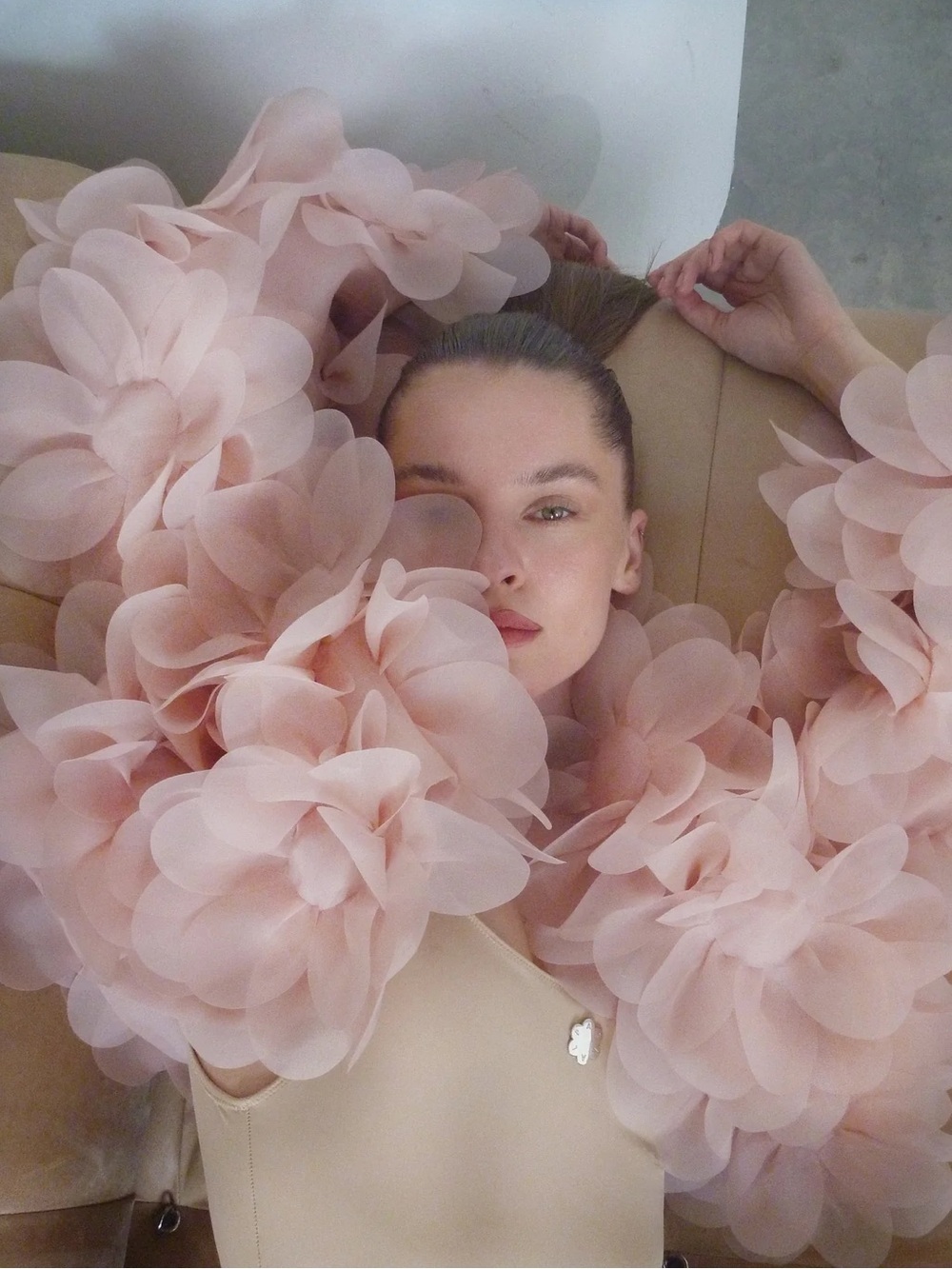 Peony soft Lyric Blush Pink Petal cape Bomber Jacket OS - Picture 2 of 8
